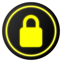Padlock icon with glowing neon effect. Security lock sign. Secure protection symbol. png