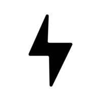 icône de puissance de tonnerre en noir et blanc. illustration de signes de foudre. png