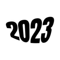 feliz año nuevo 2023 ilustración de diseño de logotipo de banner de saludo, vector creativo de año nuevo 2023 en negro, geométrico moderno en estilo retro