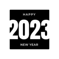 Happy New Year 2023 Greeting banner logo design illustration, creative new year 2023 vector in black, geometric modern in retro style