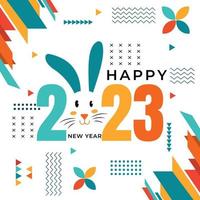 Abstract Banner Design happy new year 2023, with modern geometric cute bunny head silhouette and typography. colorful vector happy new year 2023 greeting card. Vector illustration