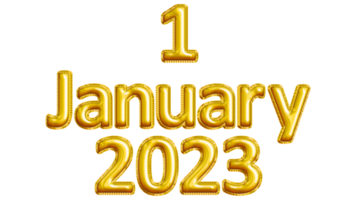 efeito de texto de balão isolado realista de 1 de janeiro de 2023. você pode usar este recurso para comemorar, decoração digital, aniversário, cartão de felicitações, banner, brochura, festival, evento, convite mais. png