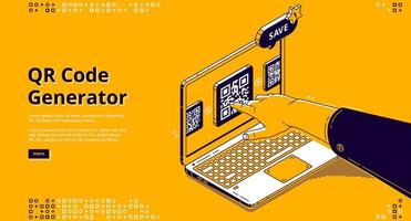 Qr code generator isometric landing page, banner vector