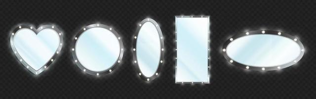 espejos de maquillaje en marco negro con bombillas vector