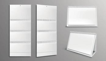 Calendar mockup with blank pages and binder, set vector
