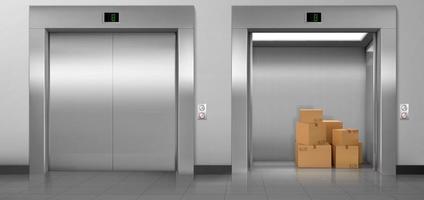 Cargo elevators with cardboard boxes vector