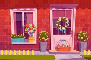 Cottage house facade decorated for Easter holiday vector