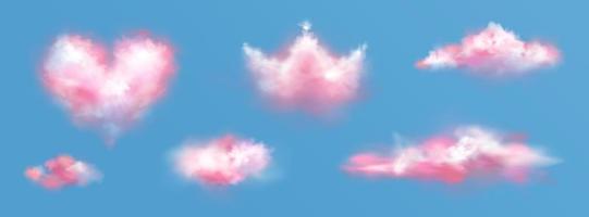 nubes rosas en forma de corona y corazón en el cielo vector