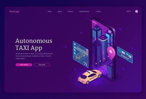 Autonomous taxi app isometric landing page, banner vector