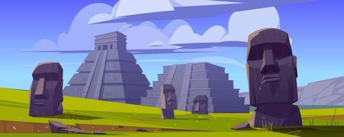 Moai statues and pyramids, republic of Chile. vector