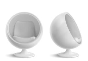 Ball chair, round armchair front and side view vector