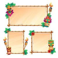 Bamboo frames with tiki mask, parchments and torch vector