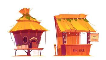 Tiki hut bar, hawaii beach wooden construction vector