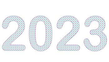 A set of number 2023, the year of the lords with polka dots pattern inside the number. Concept about anniversaries, yearly, celebrating and etc. vector