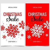 Christmas sale promotion vertical banner. Advertisement poster, leaflet, flyer or booklet for December sale and discount during winter holidays. Ready to print vector illustration in flat style.