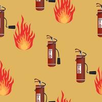 Seamless pattern with Fire Extinguisher and fire. Colorful vector illustration.