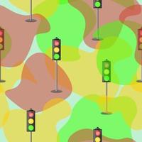 Seamless pattern of Traffic Lights on colorful spots. Colorful vector illustration.