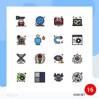 16 líneas rellenas de colores planos vectoriales temáticos y símbolos editables de análisis informático de control de datos de descuento elementos de diseño de vectores creativos editables