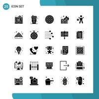 Vector Pack of 25 Glyph Symbols. Solid Style Icon Set on White Background for Web and Mobile.