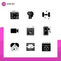 conjunto de iconos de glifo. paquete de 9 iconos sólidos aislados en fondo blanco para aplicaciones móviles e impresas de diseño de sitios web receptivos. vector