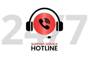 Support service hotline headphones with microphone and call icon. vector