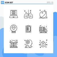 iconos de estilo moderno de 9 líneas. símbolos de contorno para uso general. signo de icono de línea creativa aislado sobre fondo blanco. Paquete de 9 iconos. vector