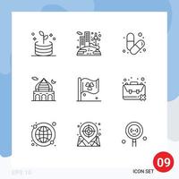 Pack of 9 Modern Outlines Signs and Symbols for Web Print Media such as flag moon gym islam mosque Editable Vector Design Elements