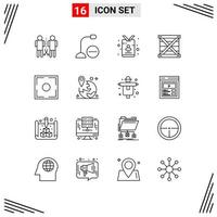 Set of 16 Commercial Outlines pack for design box hardware reporter journalist Editable Vector Design Elements