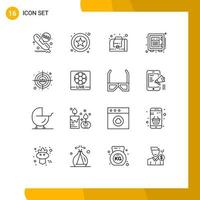 Set of 16 Commercial Outlines pack for live users bag target money Editable Vector Design Elements