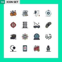 Pack of 16 creative Flat Color Filled Lines of shoot business plug speed performance Editable Creative Vector Design Elements