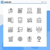 16 Creative Icons Modern Signs and Symbols of hosting data web passion love Editable Vector Design Elements