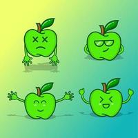 Green Apple Character Isolated Design EPS Vector Cartoon Style