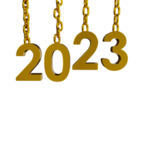 Gold 2023 new year 3d rendering isolated on transparent background png