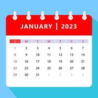 January 2023 calendar template. Vector design.