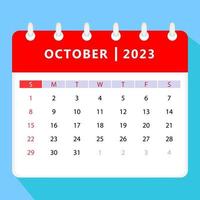 October 2023 calendar template. Vector design.