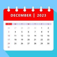 December 2023 calendar template. Vector design.