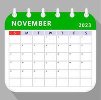 November 2023 calendar planner template. Vector design.