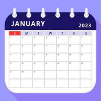 January 2023 calendar planner template. Vector design.