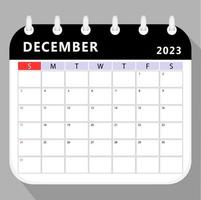 December 2023 calendar planner template. Vector design.