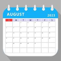 August 2023 calendar planner template. Vector design.