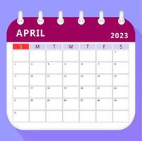 April 2023 calendar planner template. Vector design.