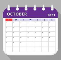 October 2023 calendar planner template. Vector design.