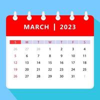 March 2023 calendar template. Vector design.