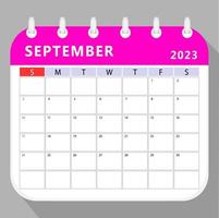 plantilla de planificador de calendario de septiembre de 2023. diseño vectorial vector