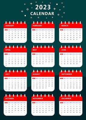 Monthly calendar template of year 2023. Design images.