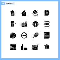 Group of 16 Modern Solid Glyphs Set for computer rgb party format search engine Editable Vector Design Elements