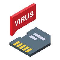 vector isométrico del icono de la tarjeta flash de virus. la seguridad cibernética