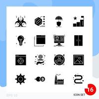 Modern Pack of 16 Icons Solid Glyph Symbols isolated on White Backgound for Website designing Creative Black Icon vector background