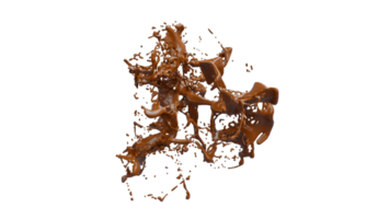 Schokoladenspritzer mit Tröpfchen 3D-Rendering. png alpha.