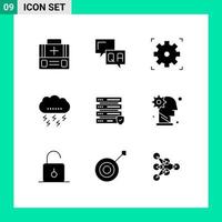 Pictogram Set of 9 Simple Solid Glyphs of security thunder cinema thanksgiving cloud Editable Vector Design Elements